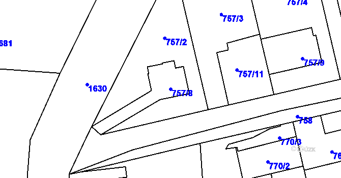 Parcela st. 757/8 v KÚ Hronov, Katastrální mapa