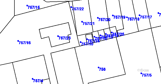 Parcela st. 757/10 v KÚ Hronov, Katastrální mapa