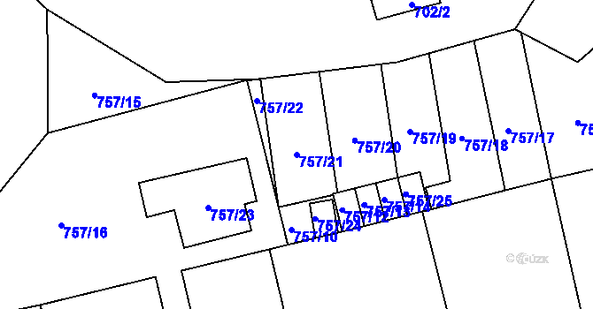 Parcela st. 757/21 v KÚ Hronov, Katastrální mapa