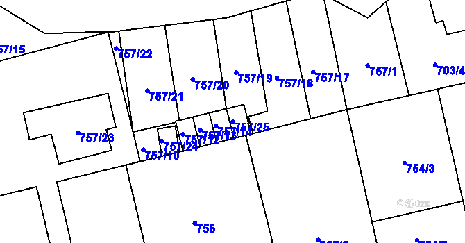 Parcela st. 757/25 v KÚ Hronov, Katastrální mapa
