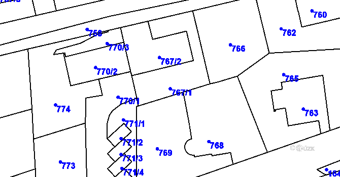 Parcela st. 767/1 v KÚ Hronov, Katastrální mapa