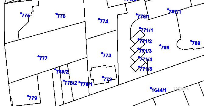 Parcela st. 773 v KÚ Hronov, Katastrální mapa