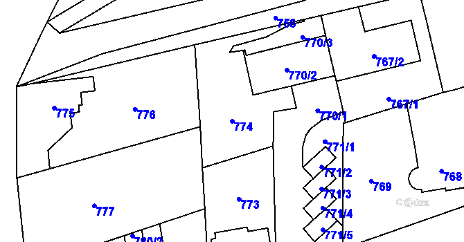 Parcela st. 774 v KÚ Hronov, Katastrální mapa