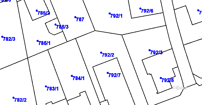 Parcela st. 792/2 v KÚ Hronov, Katastrální mapa