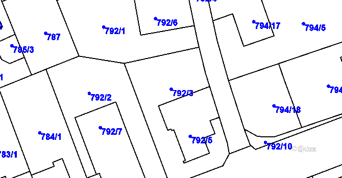Parcela st. 792/3 v KÚ Hronov, Katastrální mapa