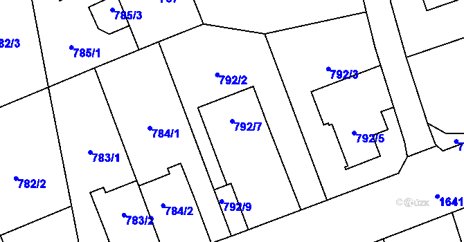 Parcela st. 792/7 v KÚ Hronov, Katastrální mapa