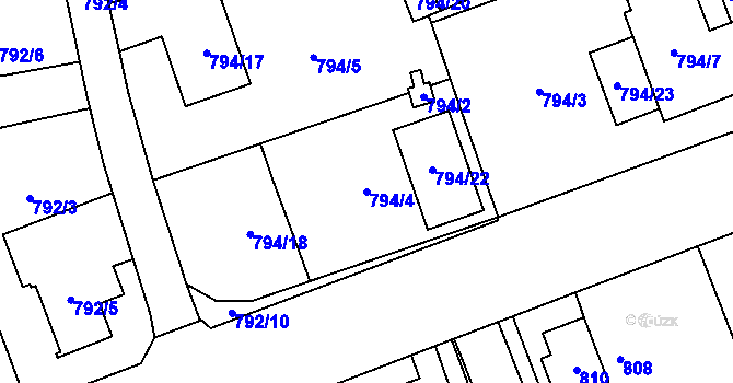 Parcela st. 794/4 v KÚ Hronov, Katastrální mapa