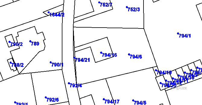 Parcela st. 794/16 v KÚ Hronov, Katastrální mapa