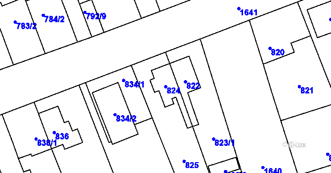 Parcela st. 824 v KÚ Hronov, Katastrální mapa