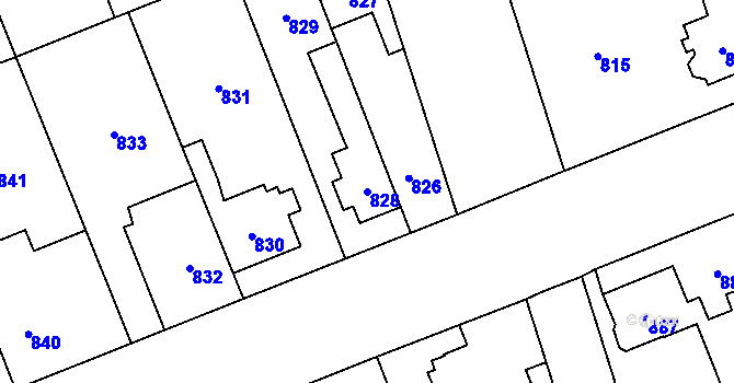 Parcela st. 828 v KÚ Hronov, Katastrální mapa