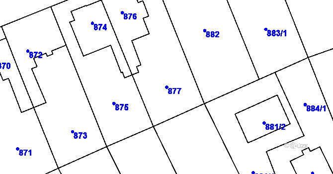 Parcela st. 877 v KÚ Hronov, Katastrální mapa