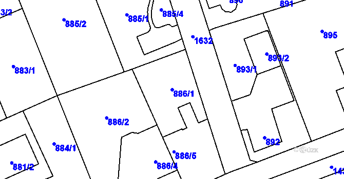 Parcela st. 886/1 v KÚ Hronov, Katastrální mapa