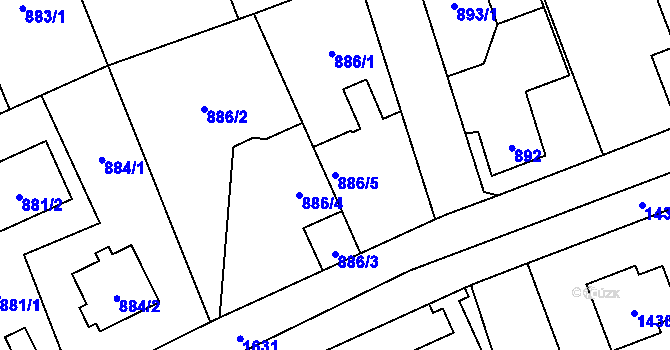 Parcela st. 886/5 v KÚ Hronov, Katastrální mapa