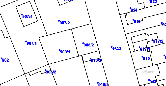 Parcela st. 908/2 v KÚ Hronov, Katastrální mapa