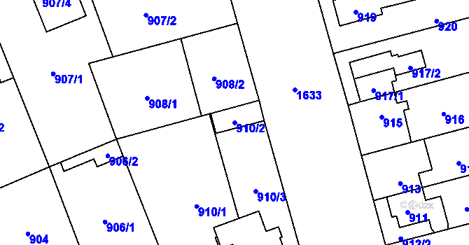 Parcela st. 910/2 v KÚ Hronov, Katastrální mapa