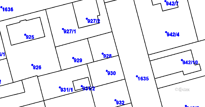 Parcela st. 928 v KÚ Hronov, Katastrální mapa