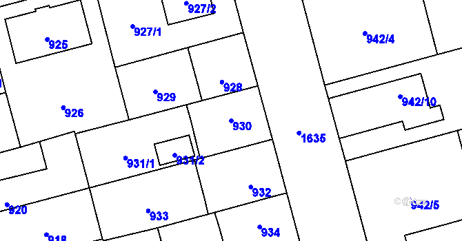 Parcela st. 930 v KÚ Hronov, Katastrální mapa