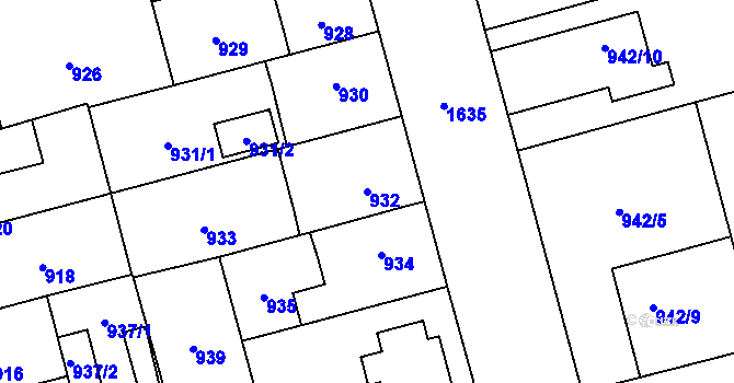 Parcela st. 932 v KÚ Hronov, Katastrální mapa