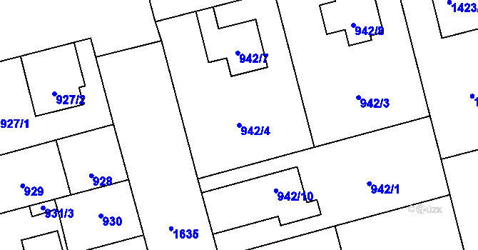 Parcela st. 942/4 v KÚ Hronov, Katastrální mapa