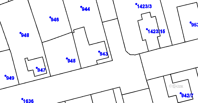 Parcela st. 943 v KÚ Hronov, Katastrální mapa