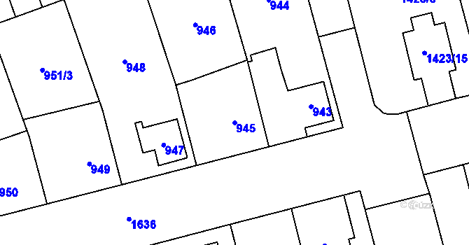 Parcela st. 945 v KÚ Hronov, Katastrální mapa