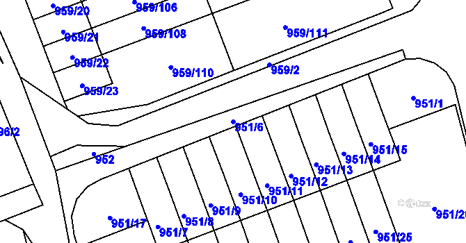 Parcela st. 951/6 v KÚ Hronov, Katastrální mapa