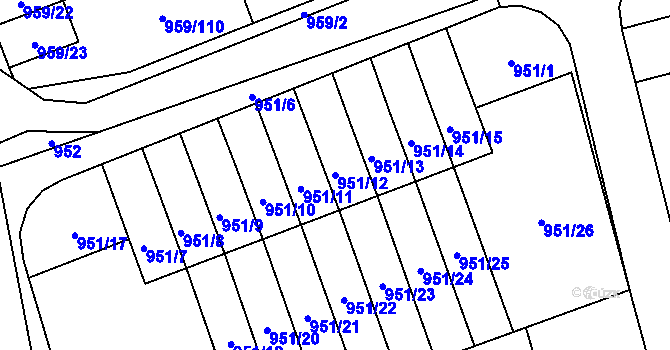 Parcela st. 951/12 v KÚ Hronov, Katastrální mapa