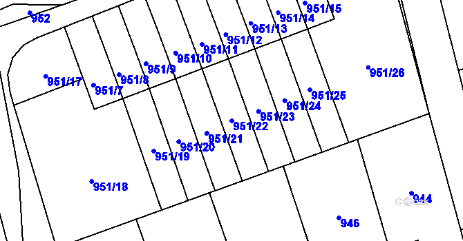 Parcela st. 951/22 v KÚ Hronov, Katastrální mapa