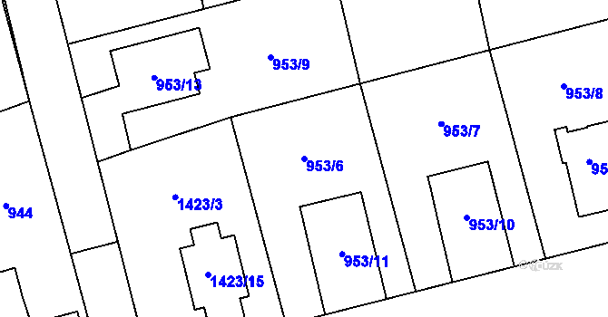 Parcela st. 953/6 v KÚ Hronov, Katastrální mapa