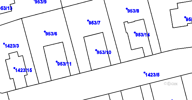 Parcela st. 953/10 v KÚ Hronov, Katastrální mapa
