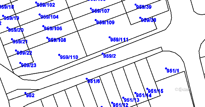 Parcela st. 959/2 v KÚ Hronov, Katastrální mapa