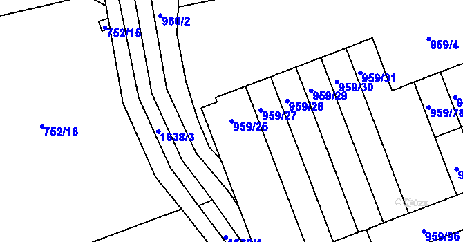 Parcela st. 959/26 v KÚ Hronov, Katastrální mapa