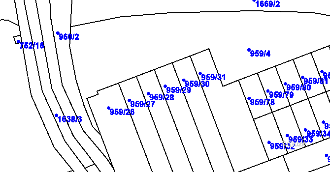 Parcela st. 959/29 v KÚ Hronov, Katastrální mapa