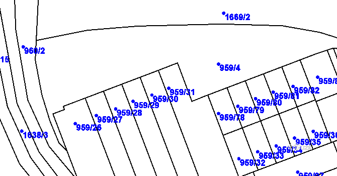 Parcela st. 959/31 v KÚ Hronov, Katastrální mapa