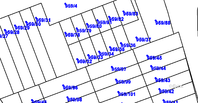 Parcela st. 959/34 v KÚ Hronov, Katastrální mapa