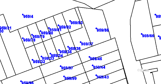 Parcela st. 959/37 v KÚ Hronov, Katastrální mapa