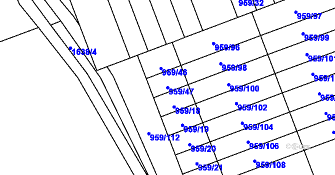 Parcela st. 959/47 v KÚ Hronov, Katastrální mapa