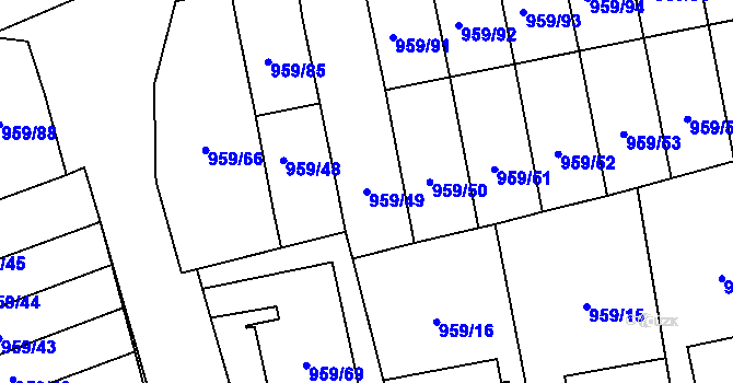 Parcela st. 959/49 v KÚ Hronov, Katastrální mapa
