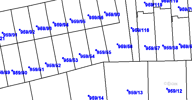 Parcela st. 959/55 v KÚ Hronov, Katastrální mapa