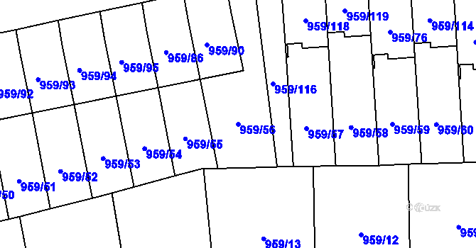 Parcela st. 959/56 v KÚ Hronov, Katastrální mapa