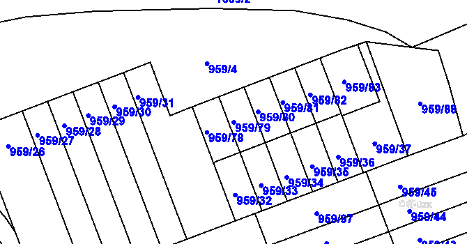 Parcela st. 959/79 v KÚ Hronov, Katastrální mapa
