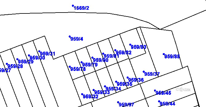 Parcela st. 959/81 v KÚ Hronov, Katastrální mapa