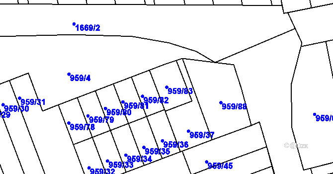 Parcela st. 959/83 v KÚ Hronov, Katastrální mapa