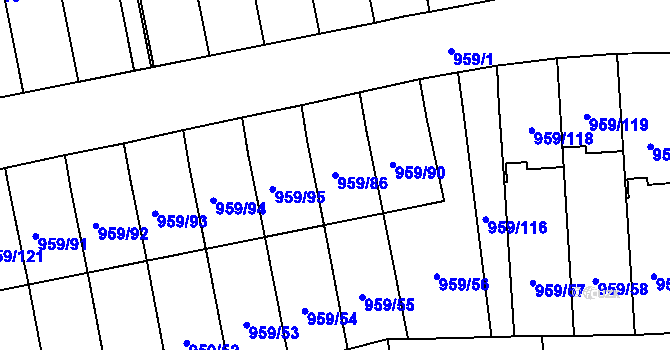 Parcela st. 959/86 v KÚ Hronov, Katastrální mapa