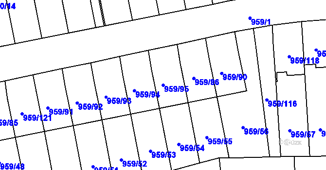 Parcela st. 959/95 v KÚ Hronov, Katastrální mapa