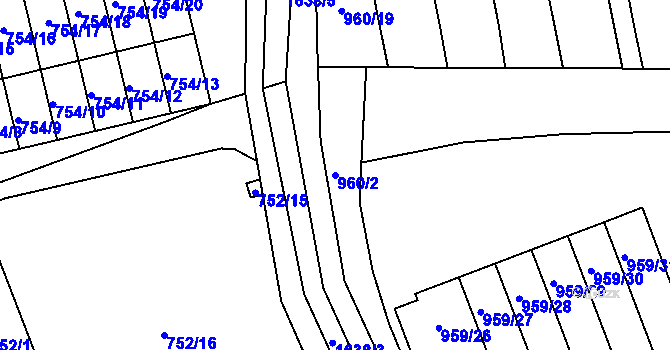 Parcela st. 960/2 v KÚ Hronov, Katastrální mapa