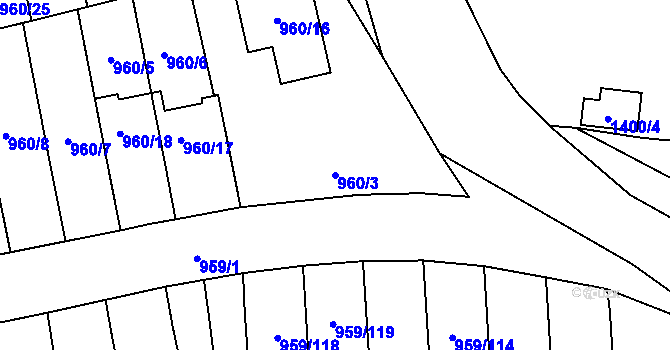 Parcela st. 960/3 v KÚ Hronov, Katastrální mapa