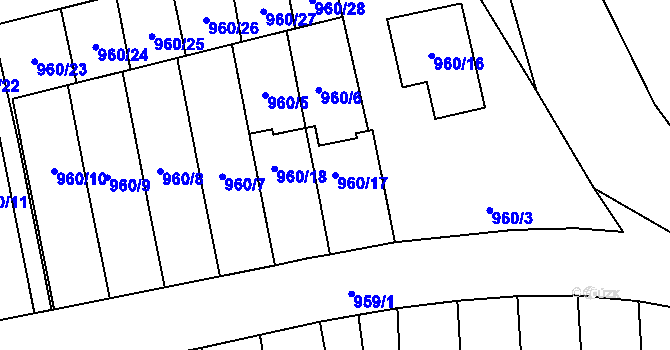 Parcela st. 960/17 v KÚ Hronov, Katastrální mapa