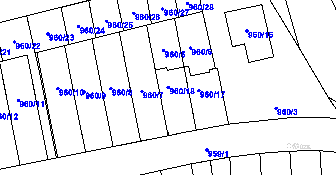 Parcela st. 960/18 v KÚ Hronov, Katastrální mapa