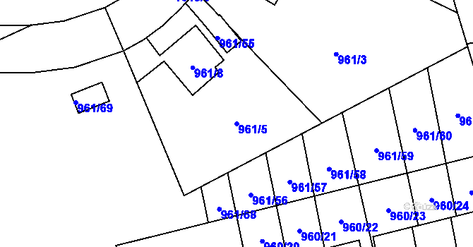 Parcela st. 961/5 v KÚ Hronov, Katastrální mapa